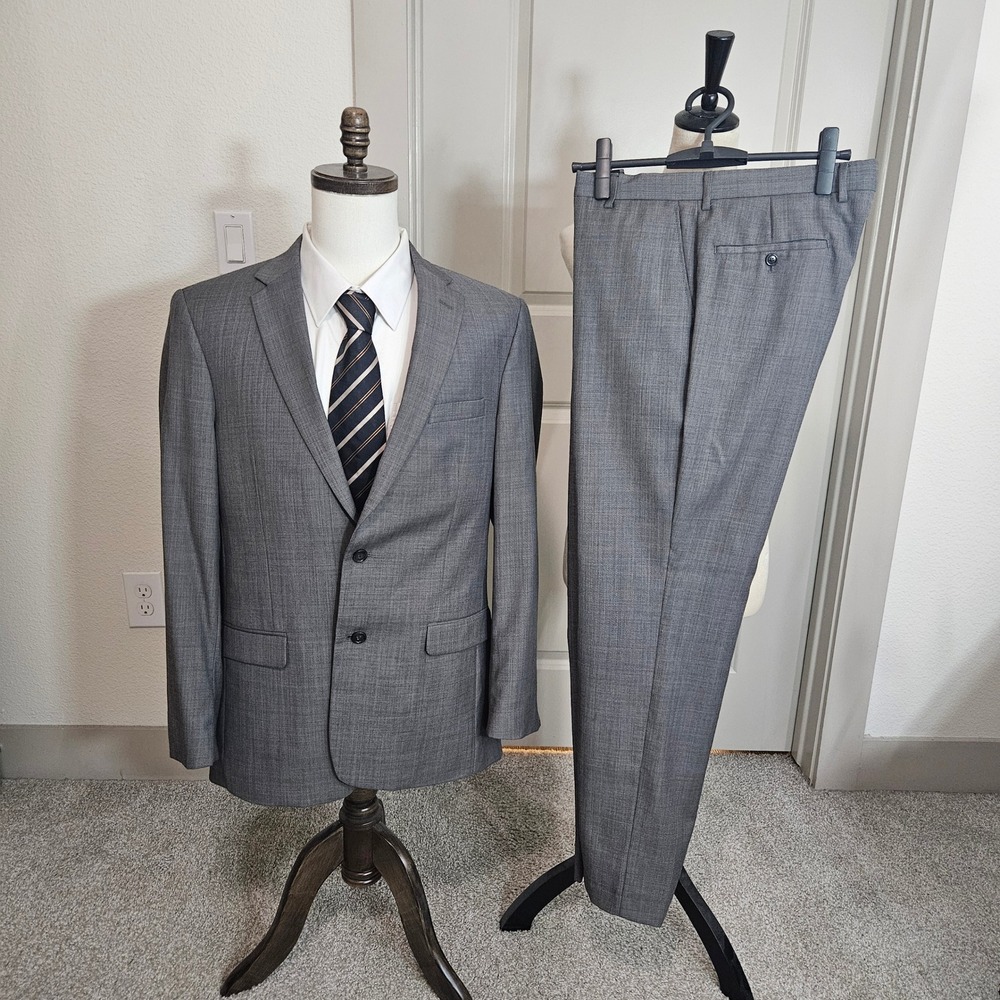 Jos. A. Bank Classic Collection Gray Slim Wool Blend 2PCS Suit 41L 34x32 Pants
